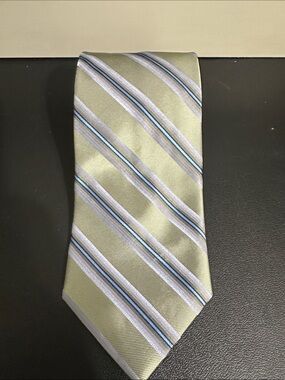 Striped Light Green Men's Tie with Blue Accents